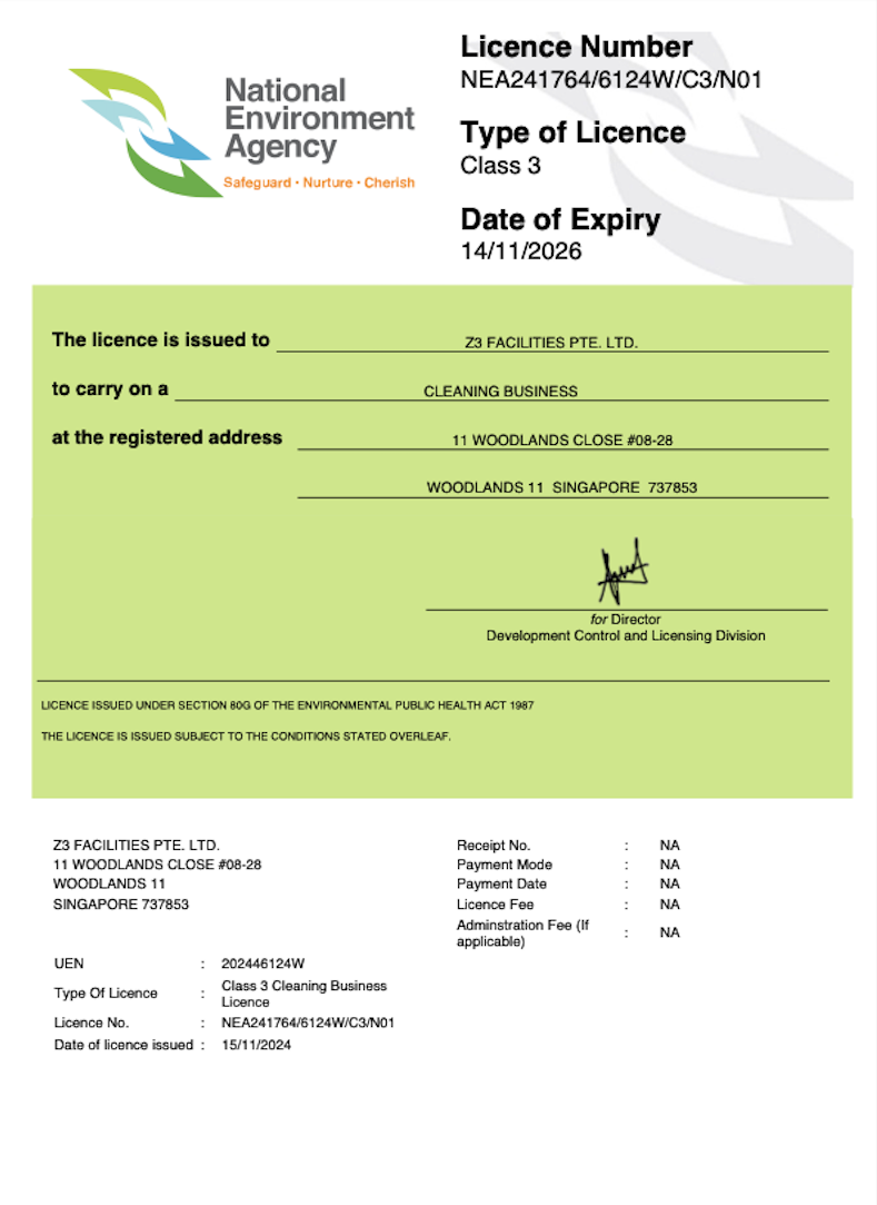 NEA Class 3 Cleaning Licence